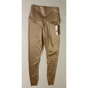 Yogaworks Yoga Workout Crop Leggings Pants Shimmer GOLD Mocha High Waist NEW